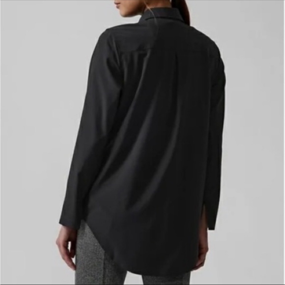 Athleta Urbanite Top Black Small Tall Featherweight Stretch Button Down Shirt - Picture 3 of 6